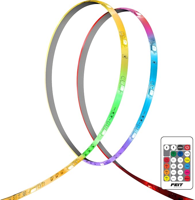 Feit Electric 20ft Chasing & Tunable White LED Tape Light, RGB Colors, Dimmable, Cut-to-Size, Linkable Up to 40ft, Remote Control, Indoor/Outdoor Plug-in Light Strip, Slim 0.4in Width, TAPE240/CHASE
