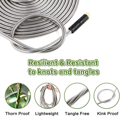Flexible Metal Garden Hose 75ft-Heavy Duty Water Hose with Durable 304 Stainless Steel and 10 Way Spray Nozzle-Strong 3/4'' Solid Brass Fittings-Outdoor Yard No Kink Lightweight Long Hose Pipe