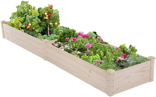 Raised Garden Bed Elevated Wood Planter Box Outdoor and Indoor Planter Box 96Lx24.5Wx10.5H Patio Garden Grow Bed for Vegetable Flower