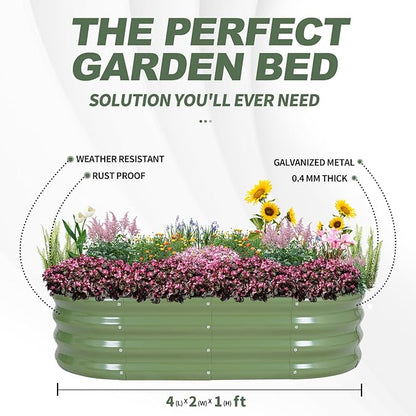 Galvanized Raised Garden Bed- Planter Garden Boxes Outdoor, Raised Beds for Gardening, 4x2x1ft Metal Garden Bed Kit for Vegetables Flower, Planter Raised Bed with Protective Tape & Tools.Green-4pack