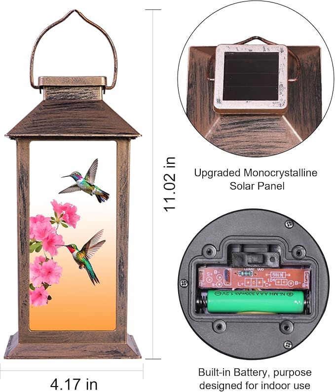 Hummingbird Solar Lanterns Outdoor Waterproof Garden Decor Birthday Gifts for Women Mom Grandma Sister, Hanging LED Plastic Solar Lights Outside Gardening Decorations for Yard Patio Backyard Lawn