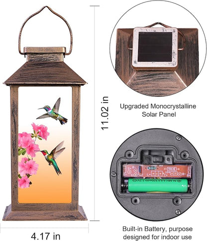 Hummingbird Solar Lanterns Outdoor Waterproof Garden Decor Birthday Gifts for Women Mom Grandma Sister, Hanging LED Plastic Solar Lights Outside Gardening Decorations for Yard Patio Backyard Lawn