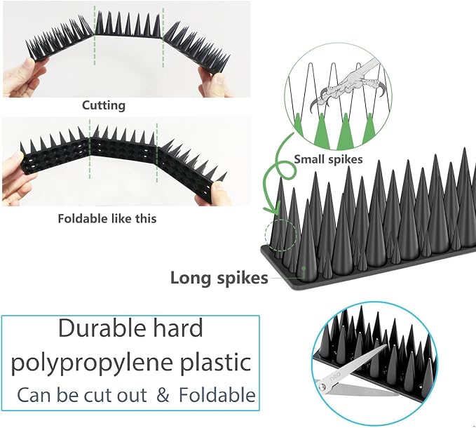 Bird Spikes, 20 Pack Outdoor Cat Squirrel Raccoon Pigeon Cat Animal Deterrent Spikes for Outside Anti Bird Defender Spikes Outdoor to Keep Birds Away (18.7 feet/5.7M)