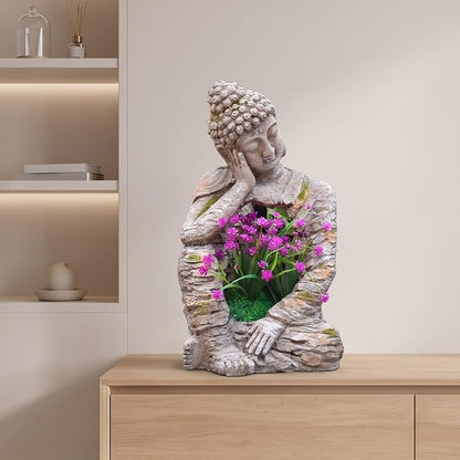 suruim Buddha Statue Outdoor Resin Garden Sculpture with Planting Opening, Zen Statue with Distressed Stone Look, Buddha Decor for Patio Yard Porch Entryway Home Meditation Space Seated Zen Decor