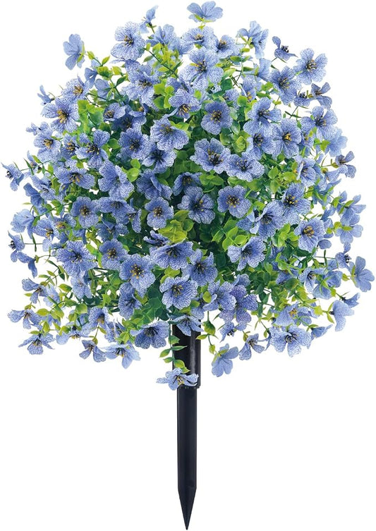 24 Inch Artificial Flower Stake Outdoor Decor - Multi-Color Garden Stakes for Yard & Lawn, No Fade Heavy Duty Plastic, All Season Decoration (Blue)