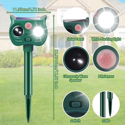 4PCS Solar Animal Repellent Outdoor, Ultrasonic Cat Repeller Outdoor&Deer Repellent Device, Rabbit Squirrel Raccoon Repellent with Motion Sensor LED Lights for Garden Yard