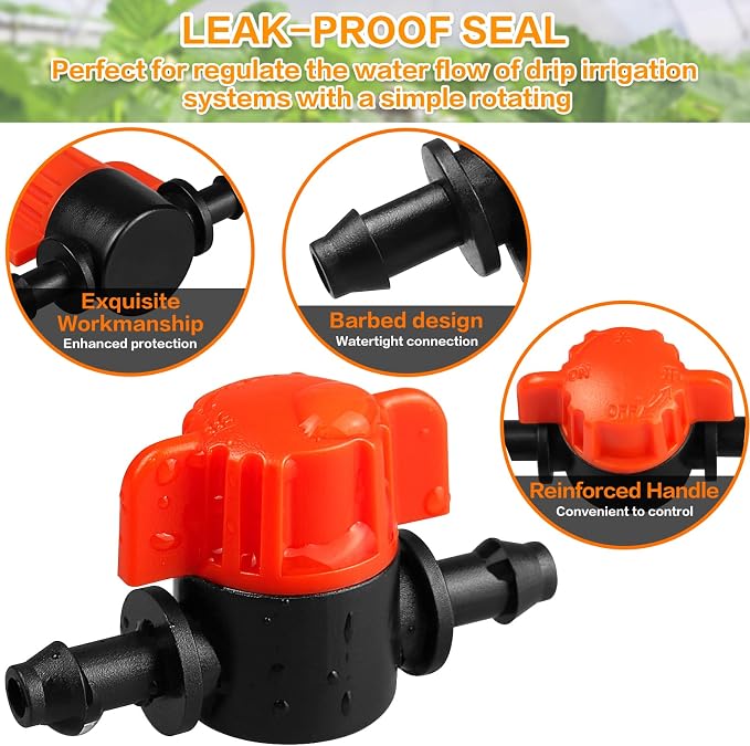 Gardrip 1/4" Drip Irrigation Valve - 25 Pack Shut Off Switch Fits 1/4 Inch Drip Tubing - Cut Off Valve for Garden Lawn Irrigation