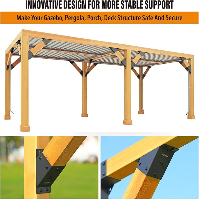 4pack 4x4 (Actual 3.5''x3.5'') Degree Angle Support Brackets, for Pergola, Gazebo, Deck Wood Frame Structures Provide Support 45° Degree Angle Bracket