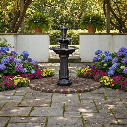 Teamson Home Lily Flower Floor Pedestal 3 Tiered Floor Waterfall Fountain with Pump for Outdoor Patio Garden Backyard Decking, 38 Inch Height, Dark Gray | Pedestal Design, With Pump, Outdoor Patio Garden Backyard Decking, Dark Gray