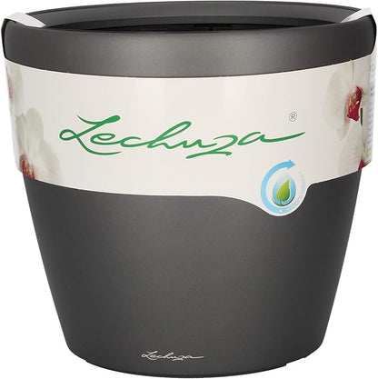 Lechuza Classico LS 35 Charcoal Metallic, Self-Watering Round Planter, D13.8 H13 in