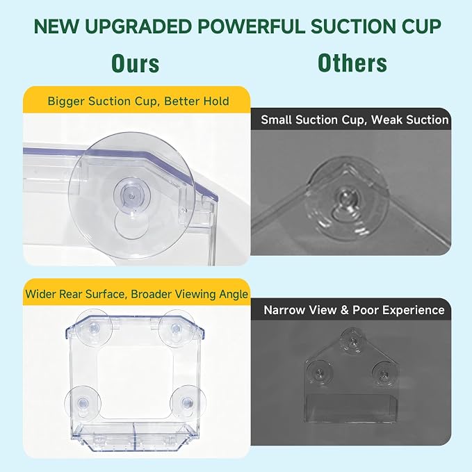 Window Bird Feeder with 4 Extra Strong Suction Cups (2.5 Inch) | Clear Bird Feeder with Dual Seed Tray, Easy to Install and Clean, Birdfeeder for Close-Up Viewing Birds, Bird Watching Gift