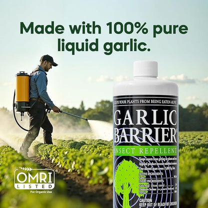 Liquid Garlic Insect Repellent Concentrate, 32 fl oz – OMRI Listed Garlic-Based Formula for Farms, Crops, Gardens & Greenhouses – Indoor & Outdoor Plant Protection