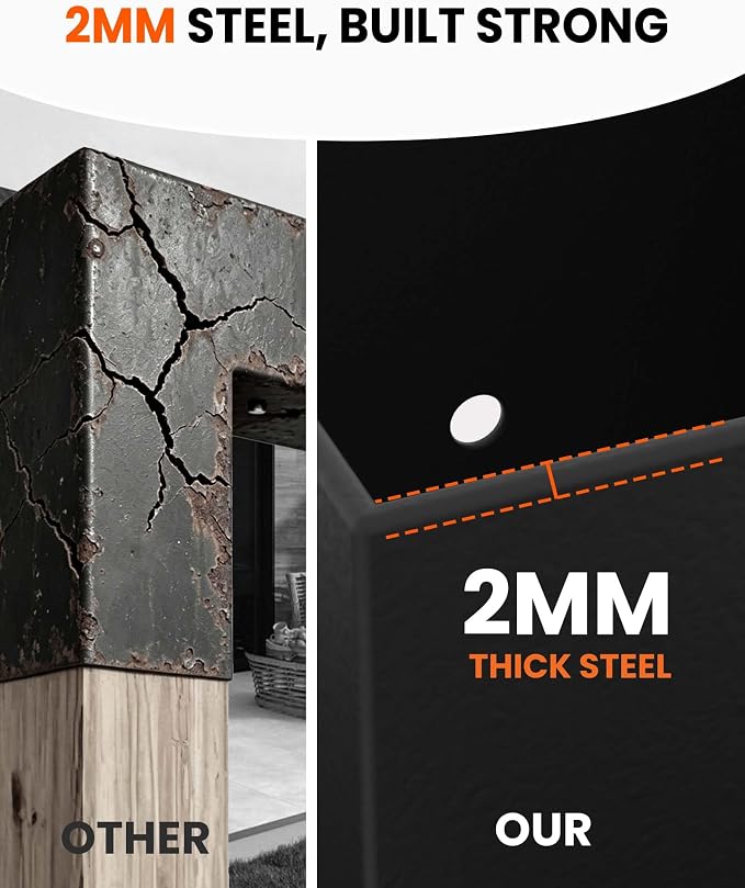 Pergola Bracket Kit 4x4 (Actual 3.6 x 3.6 in), 3-Way Corner & 4-Way Center Brackets with Post Base Set, Heavy Duty 2mm Steel Hardware with Hooks for Patio, Gazebo & Backyard Build