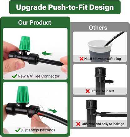 Kalolary 75FT Quick-Connect Drip Irrigation System Kit, Automatic Garden Watering System with 1/4" Tubing & Atomizing Nozzle Automatic Irrigation Equipment for Raised Garden Beds Greenhouse Lawn