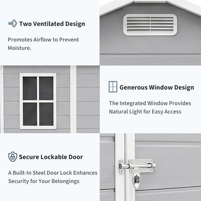 4x6 ft Outdoor Resin Storage Shed with Floor, Lockable Door & Window, Sloping Roof, Plastic Outdoor Sheds with Floor Garden Shed for Backyard Patio Lawn Mower Bike Tool Storage