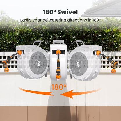 Giraffe Tools Retractable Hose Reel 1/2" x 65 ft Garden Hose Reel Heavy Duty, Any Length Lock with Swivel Bracket, 9-Function Sprayer Nozzle