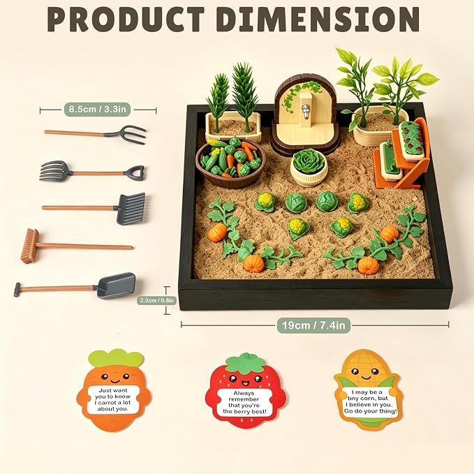 Dreamon Zen Garden for Desk, Mini Veggie Zen Sand Garden for Sandbox with Vegetable, Plants and Gardening Tools, Sand Tray Therapy Kit with 56 Accessories, Fidget Stress Relief Toys Novelty Gift Idea