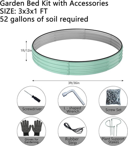 ZFHgarden Galvanized Metal Planter Round Raised Garden Bed Kit for Gardening Outdoor，3x3x1ft Grow Garden Box Raised Flower Bed，Round Galvanized Planter Outdoor Large Metal Fire Pit Ring Green