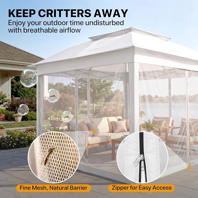 COOS BAY 11x11 Pop Up Gazebo with Mesh Netting, Instant Outdoor Canopy Tent, Water Resistant Shelter with UPF 50+ UV Protection, 121 Sq Ft Coverage, White