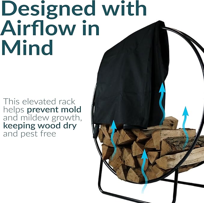 Sunnydaze 48-Inch Firewood Rack with Cover - Black Indoor Firewood Holder - Log Holder Hoop and Cover Set - 700-lb Capacity