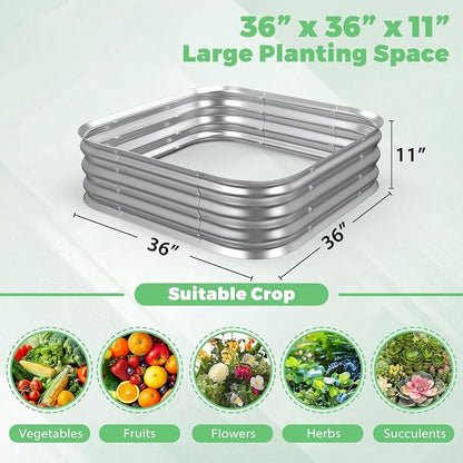Galvanized Raised Garden Bed, 3x3x1ft Garden Planter Bed Outdoor, Heavy Duty Rustproof Steel Raised Bed Kit for Gardening Vegetables Fruits Flowers Grow, Silver