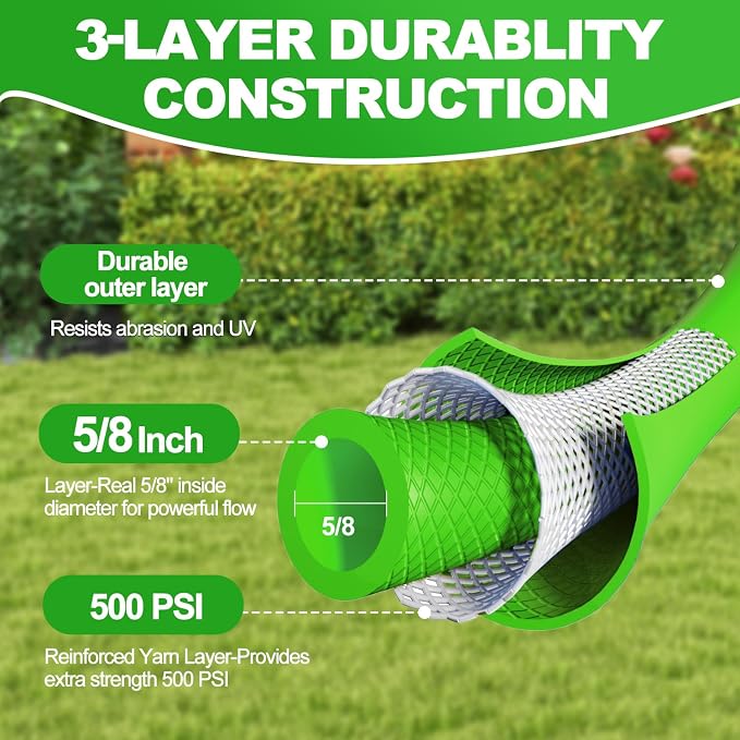 YOTOO Heavy Duty Hybrid Garden Water Hose 5/8-Inch by 100-Feet 150 PSI Kink Resistant, Flexible with Swivel Grip Handle and 3/4" GHT Solid Brass Fittings, Green+Blue
