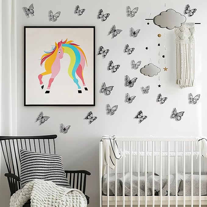 Butterfly Wall Decals - Black-72pcs 3D Butterflies Removable Mural Wall Stickers for Home Room Bedroom Decorations