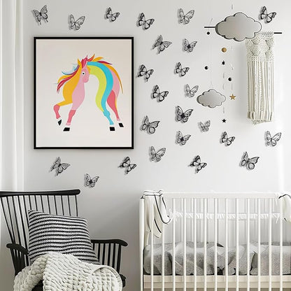 Butterfly Wall Decals - Black-72pcs 3D Butterflies Removable Mural Wall Stickers for Home Room Bedroom Decorations