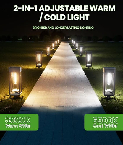 BITPOTT Solar Lights Outdoor Pathway, 4 Pack 2-in-1 Warm&Cool, Bright Solar Path Lights Waterproof IP65, Solar Outside Light Auto On/Off, Long Lasting Light for Yard, Patio, Garden, Landscape Decor