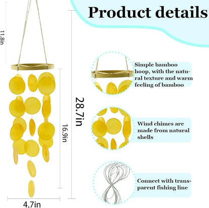 Wind Chimes Outdoor with Round Capiz Shells,Beach Theme Party Decorations Memorial Wind Chimes Suitable for Indoor Front Porch Garden Patio Decoration(Green 23inch)