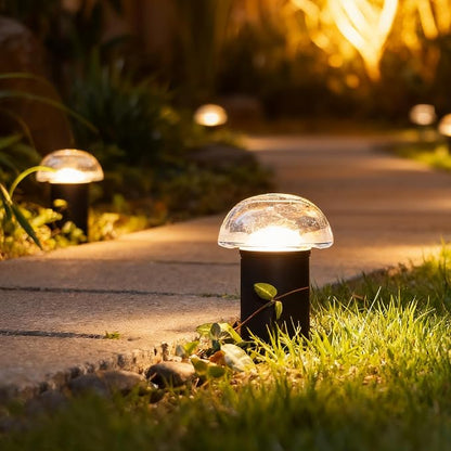 VENUS MANUFACTURING Low Voltage Landscape Pathway Lighting 6PK 1.5W LED Mushroom Lights 35Lumen Wired Walkway Light 3000K Warm White Driveway & Sideway Lights Metal Black Finish with Connector Stake