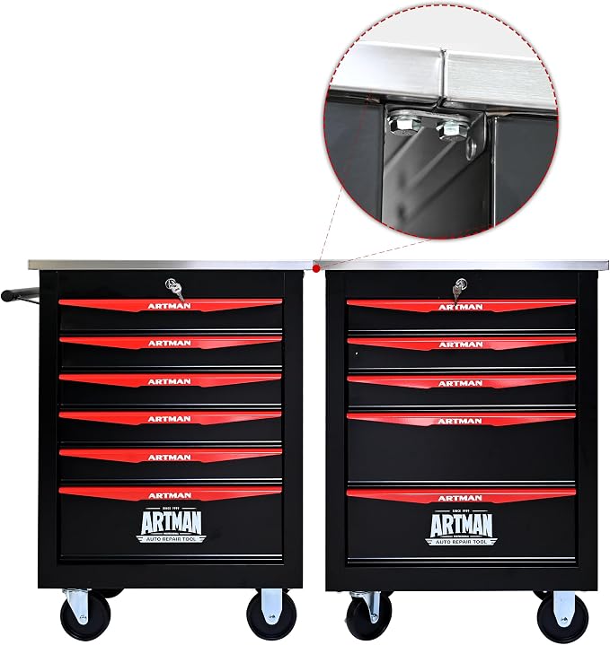 KEIKI 6 Drawers Tool Cart on Wheels,Multifunctional Rolling Tool Chest Tool Storage,Drawers Rolling Tool Trolley Organizer Tool Case for Garage, Warehouse, Workshop, Repair Shop (Black)