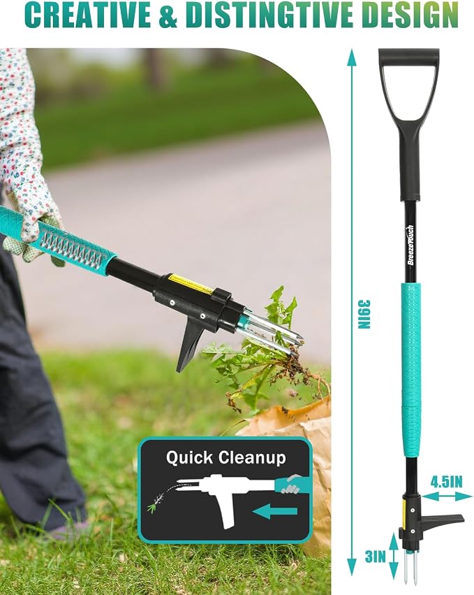 39" Weed Puller Tool, Heavy Duty D-Handle Stand Up Garden Weeding Tool | 3-Claw Weed Puller Tool，Weed Pulling Tool with Long Handle，for Lawn, Yard, Garden, Crabgrass, Dandelion Picker, Weed Remover
