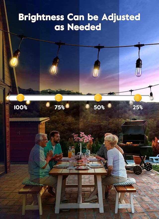 Brightown Outdoor String Lights, 157FT 50 Bulbs Shatterproof Patio Lights with Remote, IP65 Waterproof Dimmable Hanging Connectable LED Outdoor Lights for Backyard, Bistro, Porch, Deck, Balcony