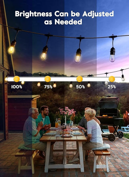 Brightown Outdoor String Lights, 157FT 50 Bulbs Shatterproof Patio Lights with Remote, IP65 Waterproof Dimmable Hanging Connectable LED Outdoor Lights for Backyard, Bistro, Porch, Deck, Balcony