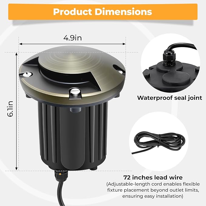 Gardencoin Brass Well Lights Outdoor 12V LED Low Voltage Landscape In Ground Light Waterproof Up Lighting Fixture, Bronze Accent Lighting Fixture Without MR16 Bulb, 4 Pack