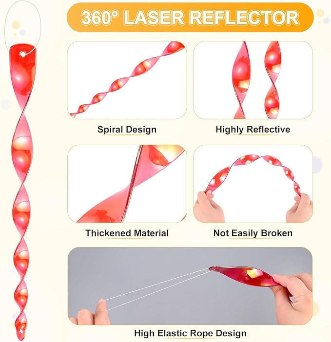 M METERXITY 16-Pack Bird Reflective Rods 11.5 Inch Spiral Bird Scare Rods Hanging Birds Deterrent Device for Yard/Patio/Garden/Farm/Decoration [Red]