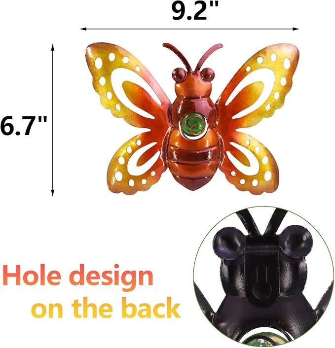 Garden Decor Metal Bee Wall Art Sculpture, Large Bee art Garden Decoration | BVLFOOK; Hanging for Outdoor & indoor; Yard Lawn Patio; Living Room décor; Bedroom; 3 Pack; Gift for Family