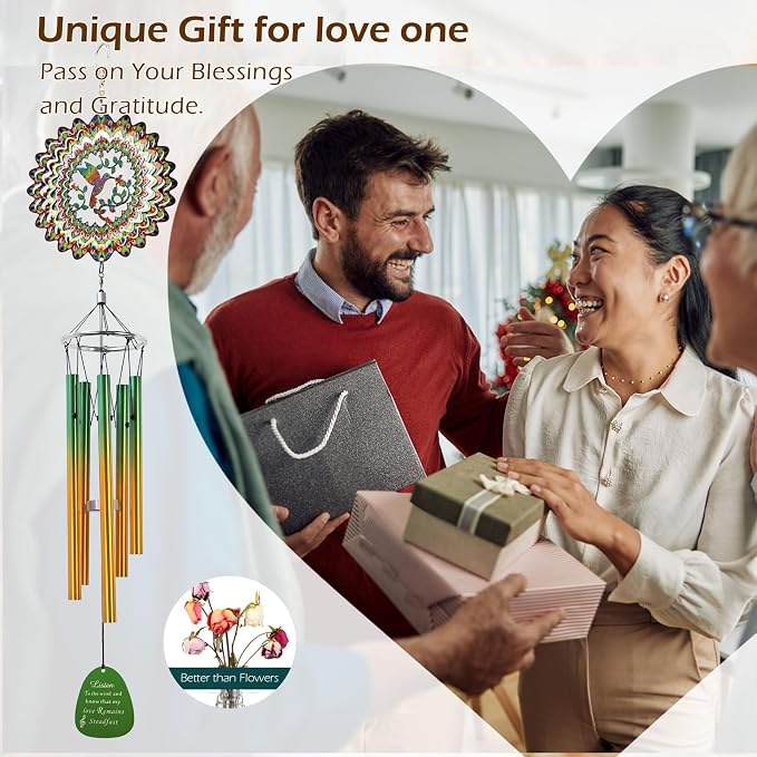 Aoedelyart Wind Chimes for Outside with Hummingbird Wind Spinner,33" Memorial Wind Chimes Outdoor Decor for Zen Garden Patio Home,Best Gifts for Mom Women Father Grandma Neighbors,Christmas Ornaments
