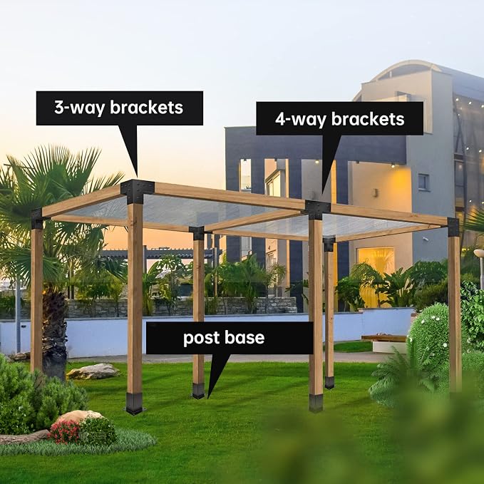 Pergola Kit, Pergola Brackets 3-Way Brackets and 4-Way Brackets Kit for Woodworks DIY Post Base, Wooden Beams for Gazebos, Patio Pergolas, Log Cabin Outdoor Pergola Hardware for 4x4 Lumber