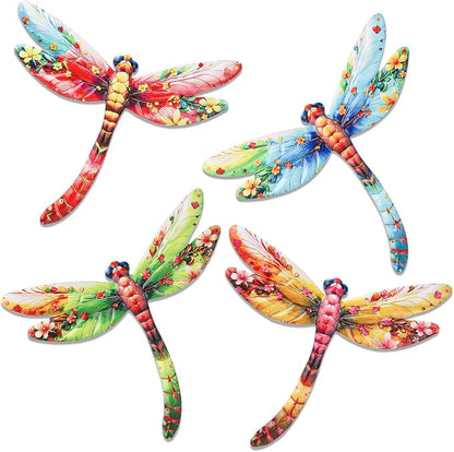 Junware Metal Dragonfly Wall Decor, 4Pcs Dragonfly Wall Art Sculptures Hanging Sculpture Decoration.Outdoor Fence Art for Home Garden, Fence, Patio, Yard, Bedroom Outside Gifts for Adults