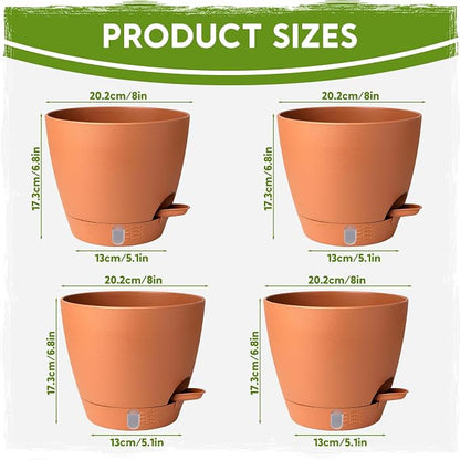 8 Inch Self Watering Pots for Indoor Plants, Plastic Planters with Deep Reservoir & Drainage Holes, Flower Pots for Monstera, Snake Plant & Peace Lily, Worry-Free Vacation Care (Terra Cotta, 8 inch)