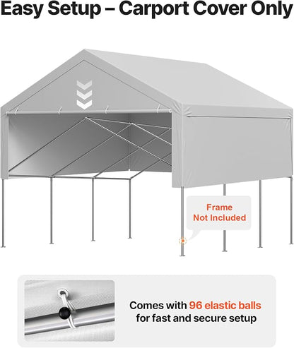 VEVOR Carport Replacement Canopy Cover, 20 x 20 ft Potable Garage Tent Top Tarp with Sidewalls, UV-Resistant & Waterproof, Heavy Duty Car Shelter Tarp with Ball Buggees, Grey, Frame Not Included