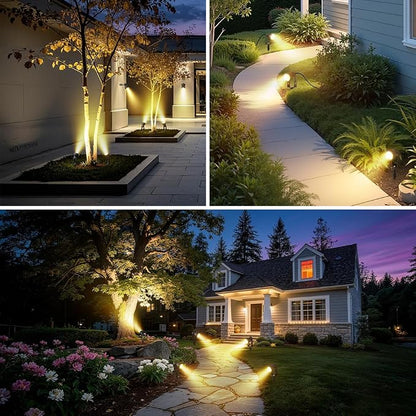 FOOMAN 6-Pack Spot Lights Outdoor, Low Voltage Landscape Lighting, LED Pathway Lights with Transformer, IP68 Waterproof Warm White Spotlight for Yard Garden Flags House Lawn Tree