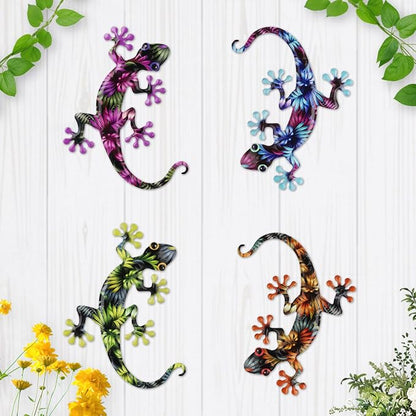 Junware 4 Pcs Metal Gecko Wall Art Outdoor Decor Metal Lizards Wall Decor Lizard 8.7 * 11.8 Inch Suitable for Hanging in Yard Garden Patio Fence Home, Idea Gifts for Mom Father Friends