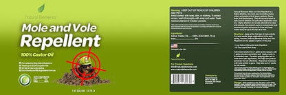 Natural Elements Mole and Vole Repellent – 100% Castor Oil Formula – Lawn and Yard Treatment – Covers Large Areas – 128 oz (1 Gallon)