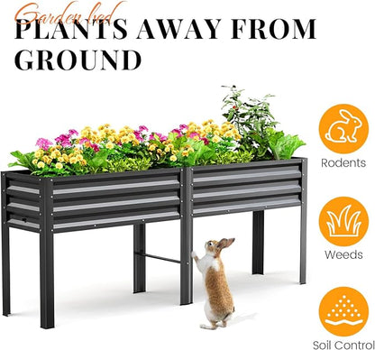 KING BIRD Raised Garden Bed with Legs & Water Storage Tank Galvanized Elevated Planter Box 80×17×31.5 in for Backyard, Patio, Balcony, 500lb Capacity, Dark Grey