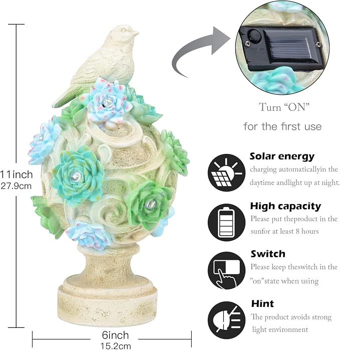 WONDER GARDEN Bird Statue with Solar Light, Resin Birds Figurines, Outdoor Dove Garden Statues, Waterproof Lawn Yard Patio Ornaments Statuary Decorations
