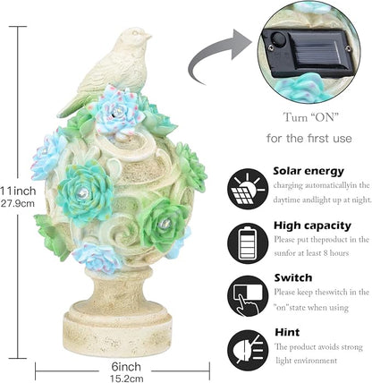 WONDER GARDEN Bird Statue with Solar Light, Resin Birds Figurines, Outdoor Dove Garden Statues, Waterproof Lawn Yard Patio Ornaments Statuary Decorations