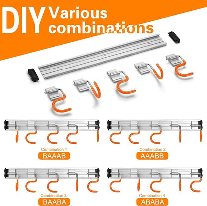 HUPBIPY 34.5'' Aluminum Alloy Garden Tool Organizer Wall Mount Garage Organizers and Storage with Hooks Tool Hangers for Shed Hooks for Shovel, Rake, Broom & More